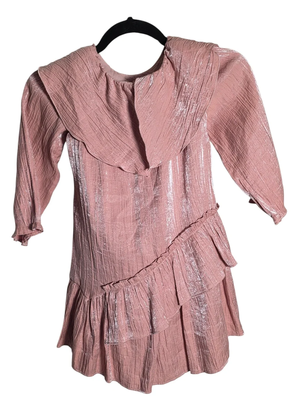 ZARA Girls Metallic Shimmer Ruffle Party Dress Dusty Pink Size 6